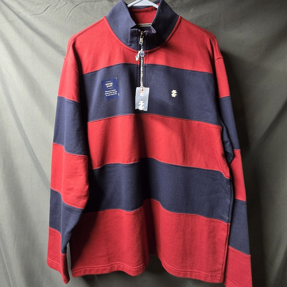 Izod Red and Navy Quarter Zip Long Sleeve